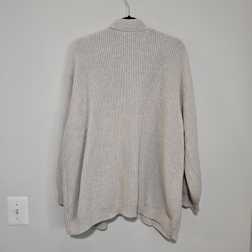Quince Organic Cotton Oversized Cardigan XL Oatmeal Beige Rib Knit Open Front - Picture 2 of 8